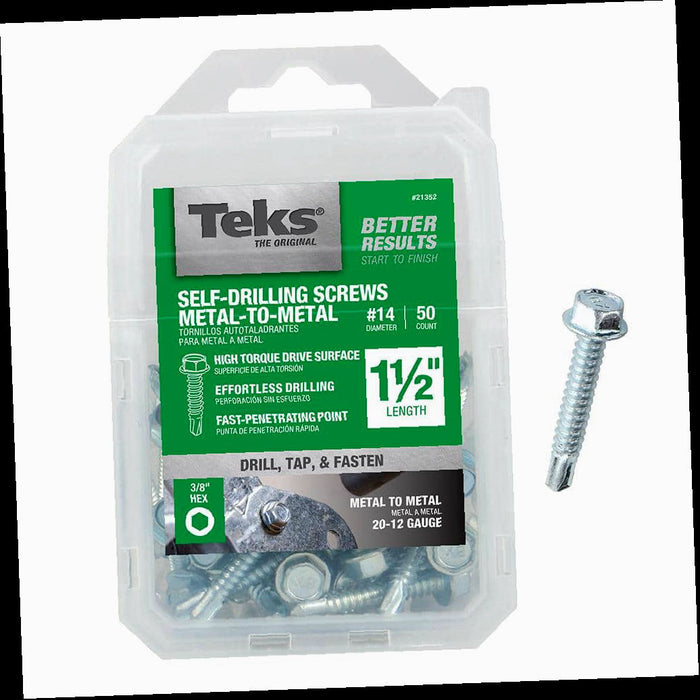 Self-Drilling Screws External Hex Drive Washer Head #14 x 1-1/2 in. (50-Pack)