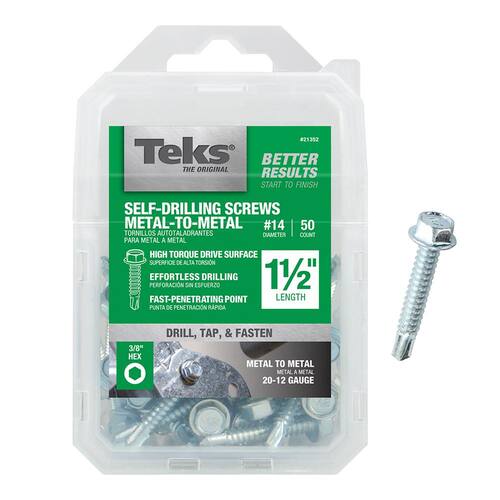 Self-Drilling Screws External Hex Drive Washer Head #14 x 1-1/2 in. (50-Pack)