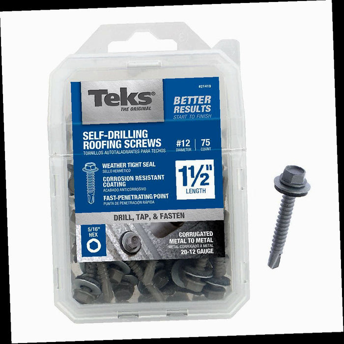 Roofing Drill Point Screw 12-14 x 1-1/2 in. External Hex Washer Head (75-Pack)