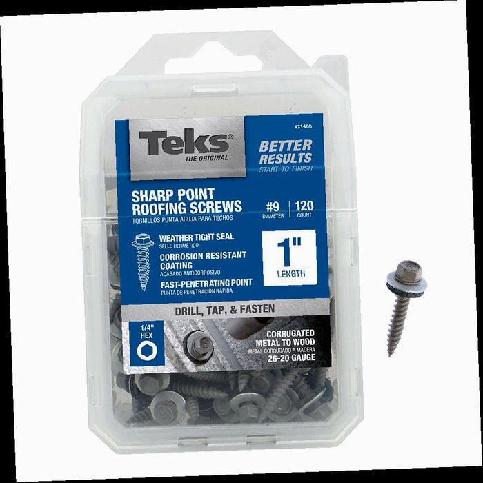 Roofing Screws Steel External Hex Head Washer Sharp Point 1 in. (120-Pack)