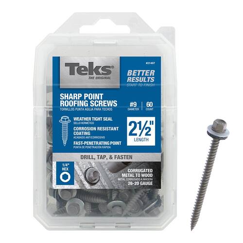 Roofing Screws External Hex Washer Head Sharp Point  #9 x 2-1/2 in. with Washer 60-per Pack