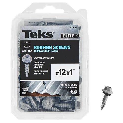 Roofing Screws Steel External Hex Head Washer Sharp Point Elite 12 x 1 in. (120-Pack)