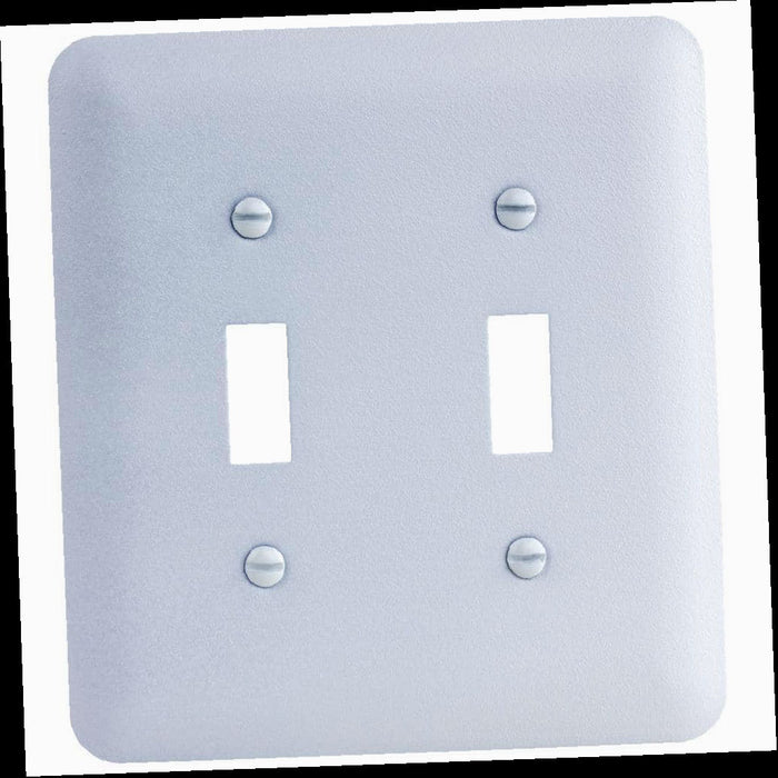 Outlet Wall Plate, Perry 2-Gang Toggle/Toggle Metal Wall Plate, White (Textured/Paintable Finish)