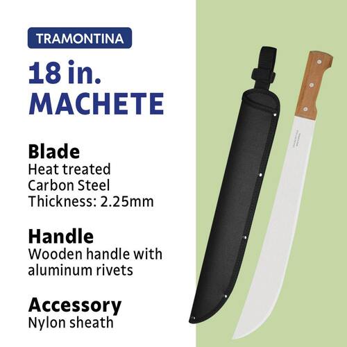 Machete, 22 in., with Carbon Steel Trailling Point Straight Edge Blade, with Poly Handle