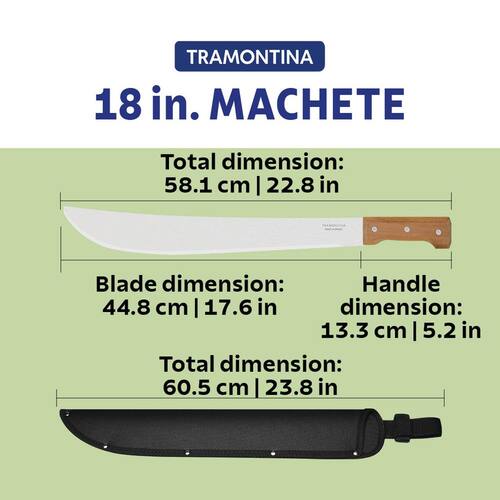 Machete, 22 in., with Carbon Steel Trailling Point Straight Edge Blade, with Poly Handle