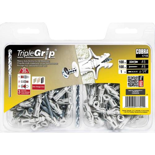 Gray Ribbed Anchors #8 1-1/4 in., with Screws (100-Pack)