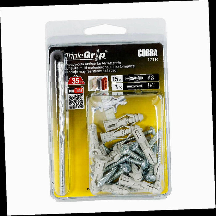 Triple Grip Plastic Self-Drilling Anchors #8 x 1-1/2 in., with Screw Philips and Slot Head 46lbs. (25-Pack)