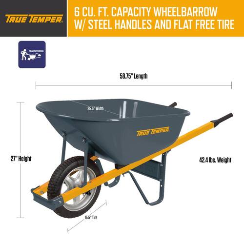 Wheelbarrow 6 cu. ft. with Steel Handles and Flat Free Tire