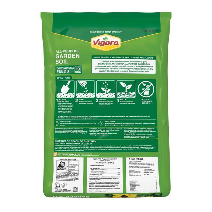 vigoro all purpose potting mix Garden Soil 1 cu.ft All Purpose for In-Ground Use for Fruits Flowers Vegetables and Herbs Vigoro