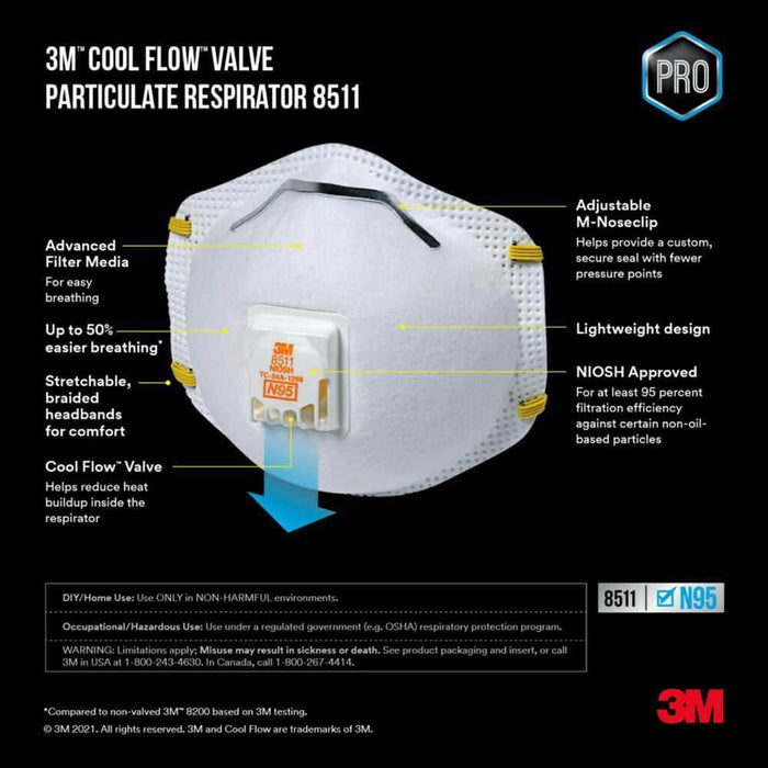 Disposable Respirator Mask with Cool Flow Valve  Drywall Particulate (10-Pack) N95 8513 3