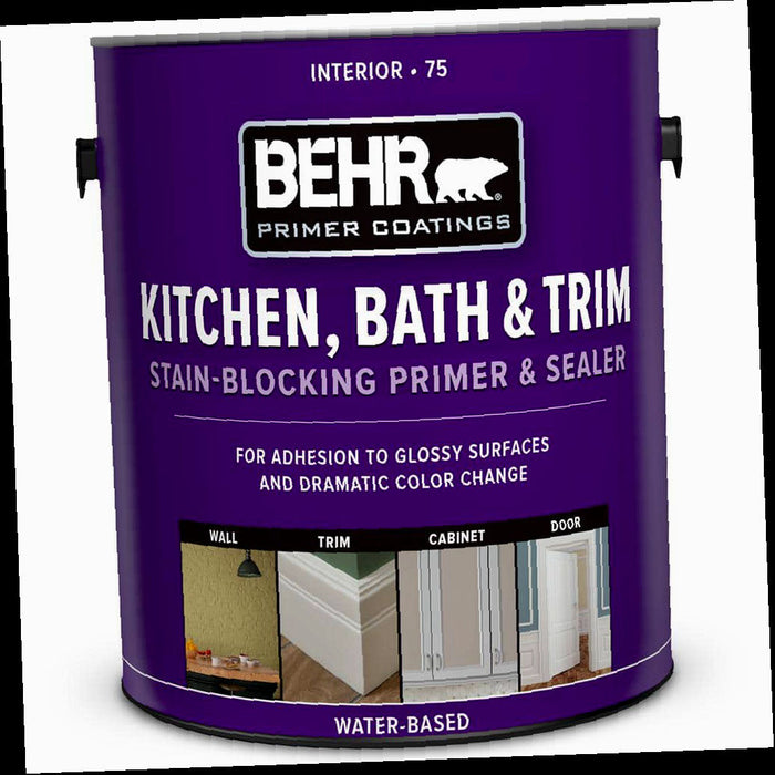 Interior Primer and Sealer, Acrylic Kitchen, Bath, and Trim Stain-Blocking, White, 1 Gal.