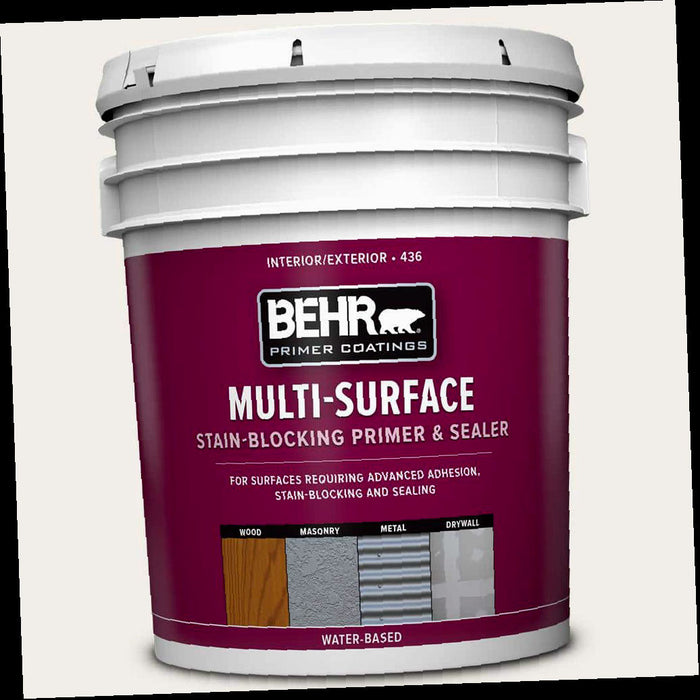 Interior/Exterior Primer and Sealer, Acrylic Multi-Surface Stain-Blocking, White, 5 Gal.