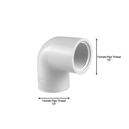 PVC Schedule 40 90-Degree  FIP x FIP Elbow Fitting 1/2 in.