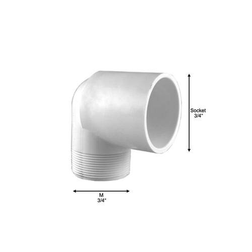 PVC Schedule 40 90-degree MPT x S Street Elbow Fitting 3/4 in.