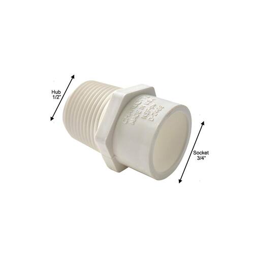 PVC Schedule 40 Male Reducer Adapter 1/2 in. x 3/4 in. MPT x S