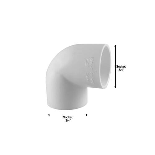 PVC Schedule 40 90?? S x S Elbow Fitting 3/4 in.