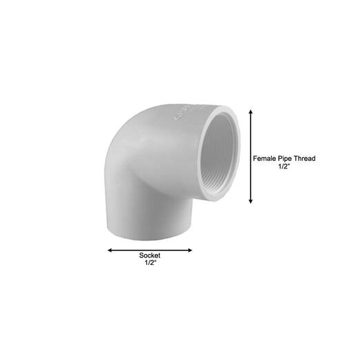 PVC Schedule 40 90-Degree S x FIP Elbow Fitting 1/2 in.