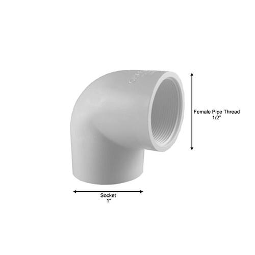 PVC Schedule 40 90-Degree S x FPT Elbow Fitting 1 in. x 1/2 in.