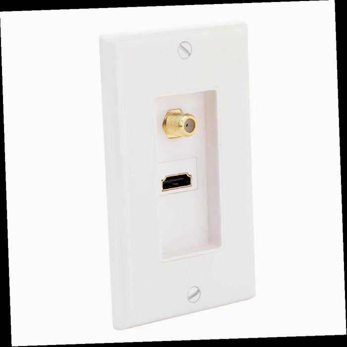 Outlet Wall Plate, White 2-Gang 1-HDMI/1-Coaxial Wall Plate (1-Pack)