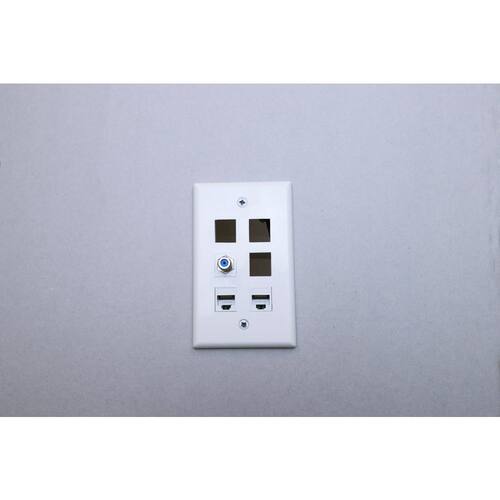 Plastic Wall Plate 1-Decorator/Rocker/1-Duplex 6-Port White (1-Pack)