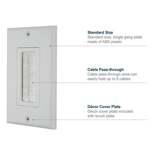 Wall Plate Plastic 1-Gang Brush White