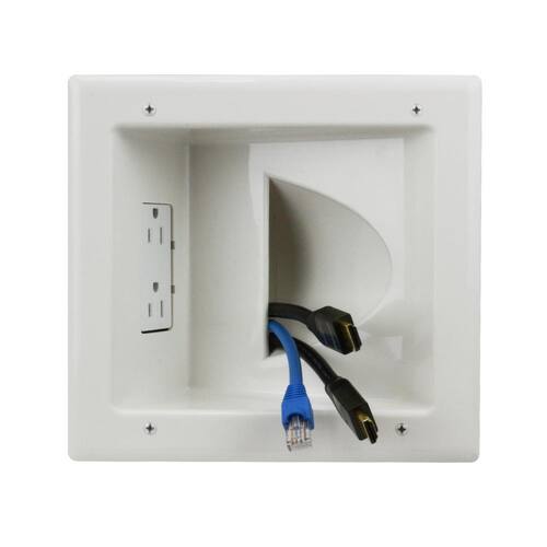 Wall Plate 1-Gang 1-Decorator/Rocker/1-Duplex; Cable Pass-Through White (1-Pack)