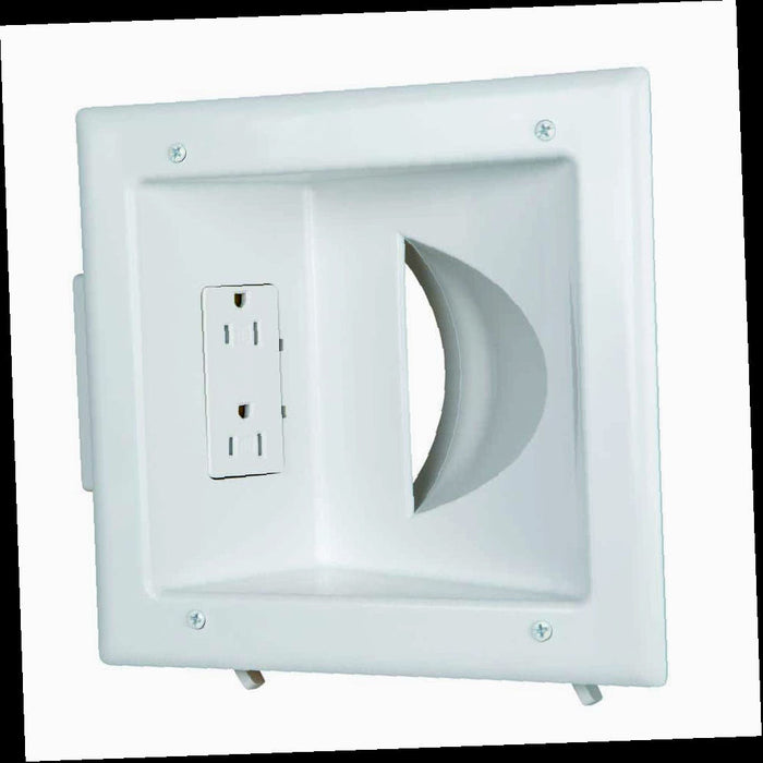 Outlet Wall Plate, White 1-Gang 1-Decorator/Rocker/1-Duplex;Cable Pass-Through Wall Plate (1-Pack)