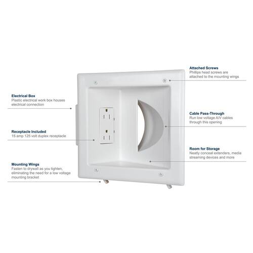 Wall Plate 1-Gang 1-Decorator/Rocker/1-Duplex; Cable Pass-Through White (1-Pack)