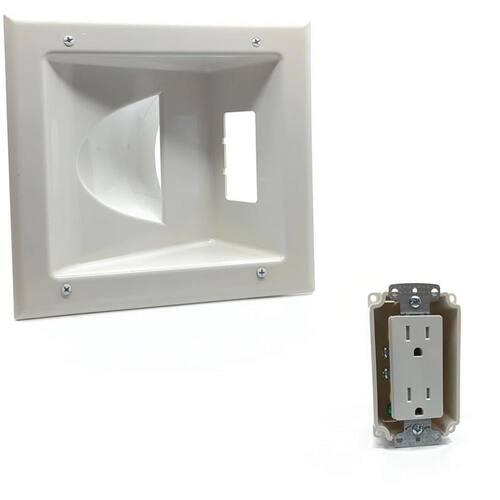 Wall Plate 1-Gang 1-Decorator/Rocker/1-Duplex; Cable Pass-Through White (1-Pack)