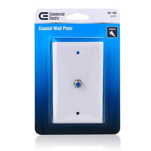 Plastic Wall Plate 1-Gang Coaxial White (1-Pack)