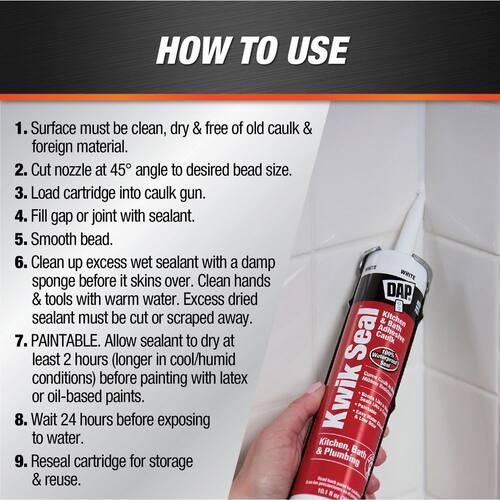 Adhesive Caulk, Kwik Seal, White, Kitchen and Bath, 10.1 oz.