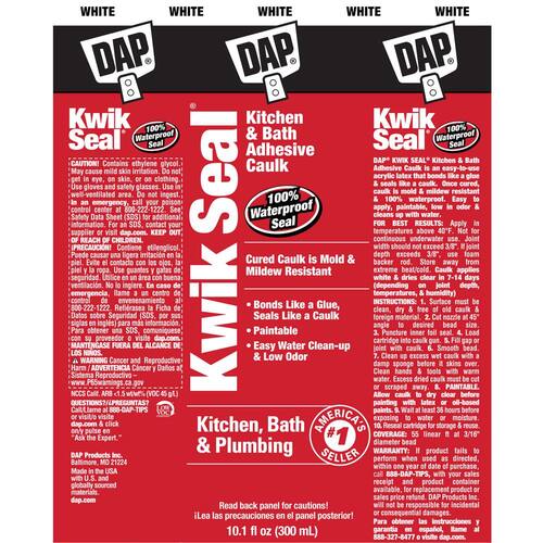 Adhesive Caulk, Kwik Seal, White, Kitchen and Bath, 10.1 oz.