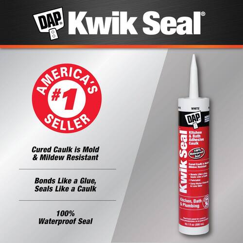 Adhesive Caulk, Kwik Seal, White, Kitchen and Bath, 10.1 oz.