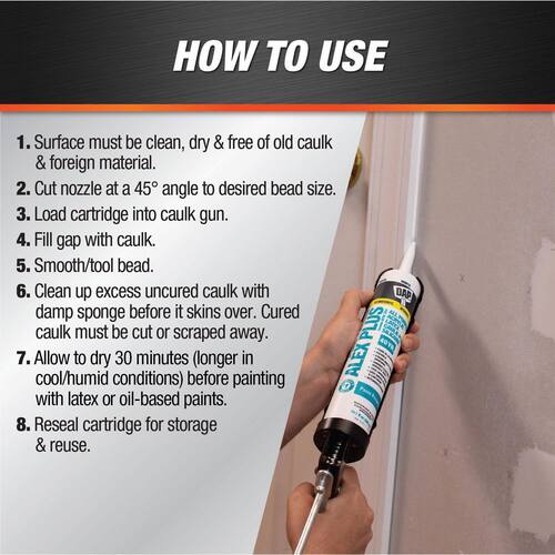 Acrylic Latex Caulk, White, Plus Silicone, 10.1 oz., Alex Plus