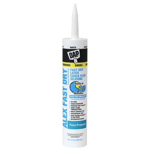 Acrylic Latex Caulk, White, Plus Silicone, Fast Dry, 10.1 oz., Alex