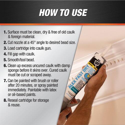 Acrylic Latex Caulk, White, Plus Silicone, Fast Dry, 10.1 oz., Alex