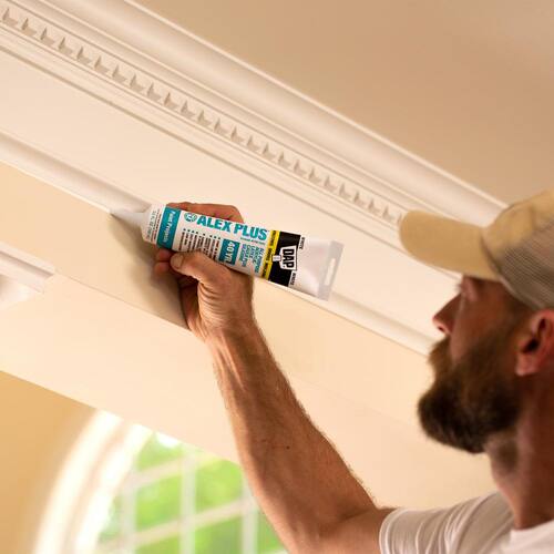 Acrylic Latex Caulk, White, Plus Silicone, Fast Dry, 5.5 oz., Alex 9