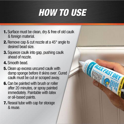 Acrylic Latex Caulk, White, Plus Silicone, Fast Dry, 5.5 oz., Alex 4