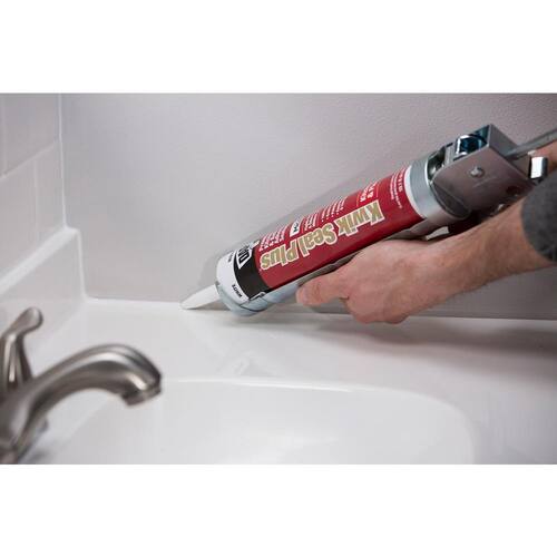 Siliconized Caulk, Kwik Seal Plus, White, Premium, Kitchen and Bath, 10.1 oz.