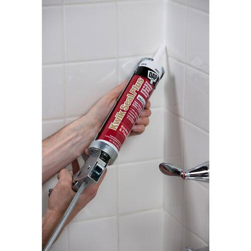 Siliconized Caulk, Kwik Seal Plus, White, Premium, Kitchen and Bath, 10.1 oz.