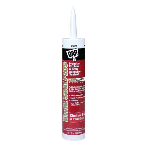 Siliconized Caulk, Kwik Seal Plus, White, Premium, Kitchen and Bath, 10.1 oz.