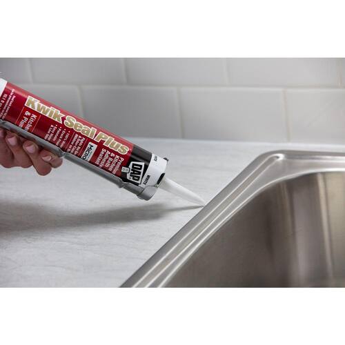 Siliconized Caulk, Kwik Seal Plus, White, Premium, Kitchen and Bath, 10.1 oz.