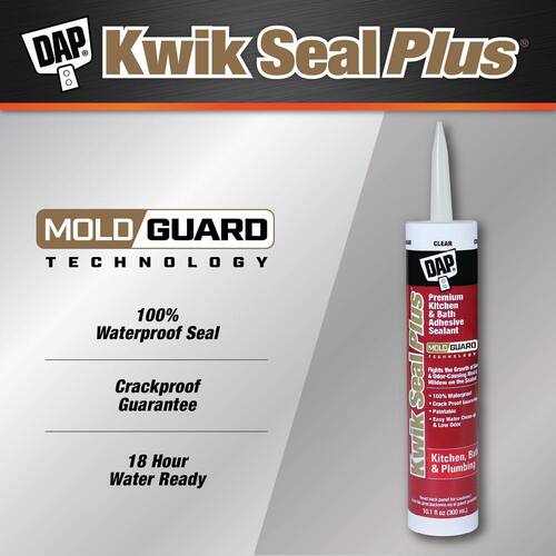 Siliconized Caulk, Kwik Seal Plus, White, Premium, Kitchen and Bath, 10.1 oz.