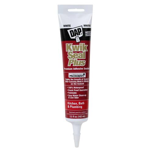 Siliconized Caulk, Kwik Seal Plus, White, Kitchen and Bath, Premium Kitchen and Bath, 5.5 oz.