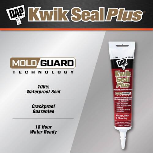 Siliconized Caulk, Kwik Seal Plus, White, Kitchen and Bath, Premium Kitchen and Bath, 5.5 oz.