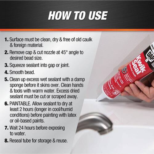 Adhesive Caulk, Kwik Seal, White, Kitchen and Bath, 5.5 oz.