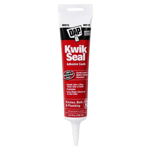 Adhesive Caulk, Kwik Seal, White, Kitchen and Bath, 5.5 oz.