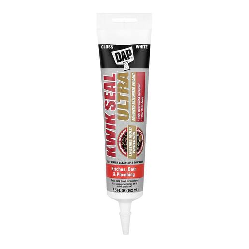 Siliconized Caulk, Kwik Seal Ultra, White, Advanced, Kitchen and Bath, 5.5 oz.