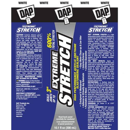 Elastomeric Sealant, Extreme Stretch, Premium, Crackproof, White, 10.1 oz.