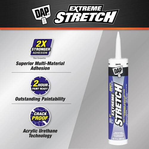 Elastomeric Sealant, Extreme Stretch, Premium, Crackproof, White, 10.1 oz.